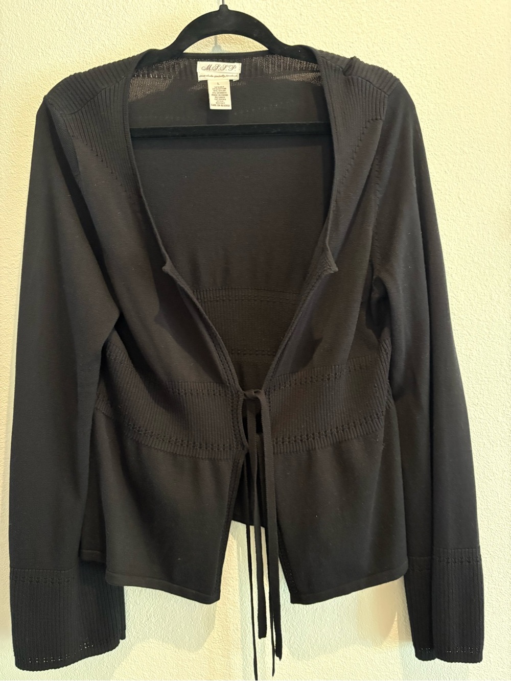 Max Studio M.S.S.P. Black Silk Blend Tie Front Cardigan L